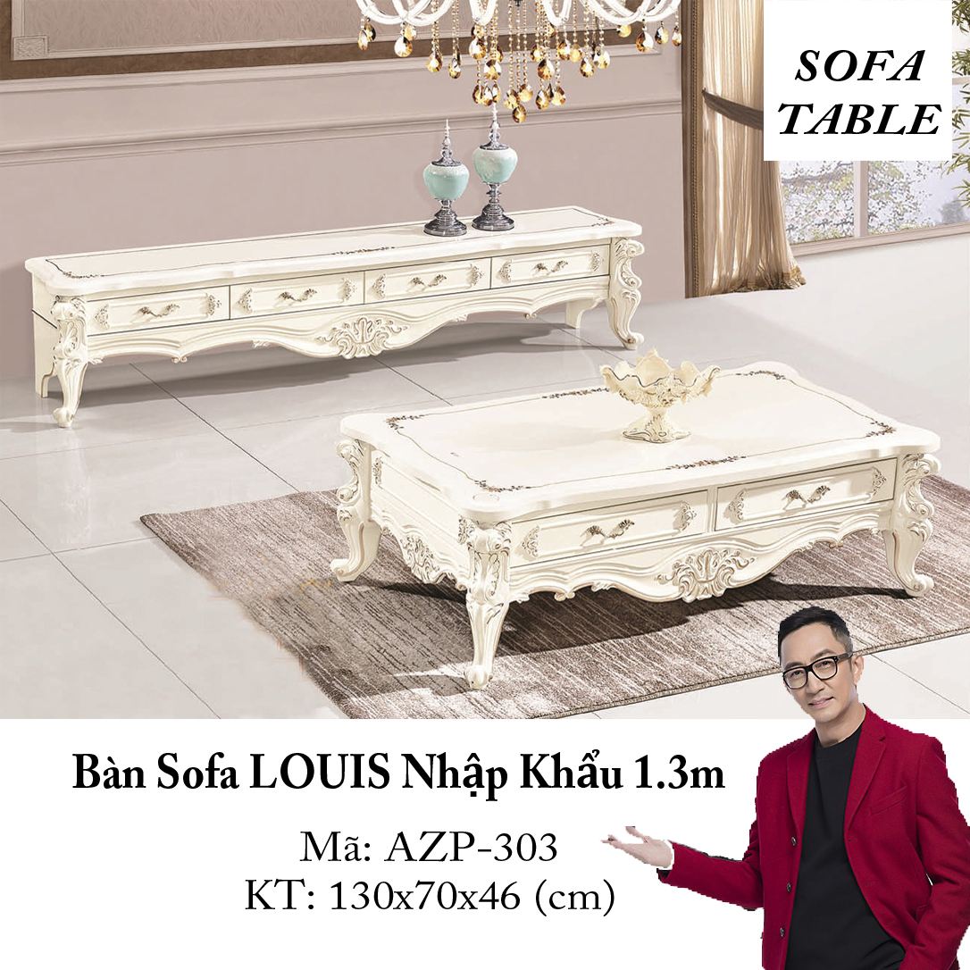 Bàn Sofa Mặt Đá Size 1.3m / 2 Ngăn Kéo / Dòng Cao Cấp - Hàng Nhập Khẩu AZP-T303