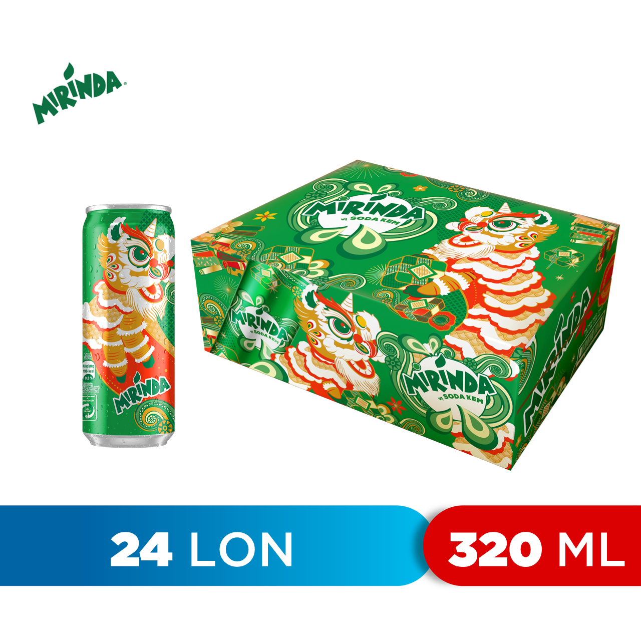 Thùng 24 Lon Nước Ngọt Có Gaz Mirinda Soda Kem (320ml/lon)