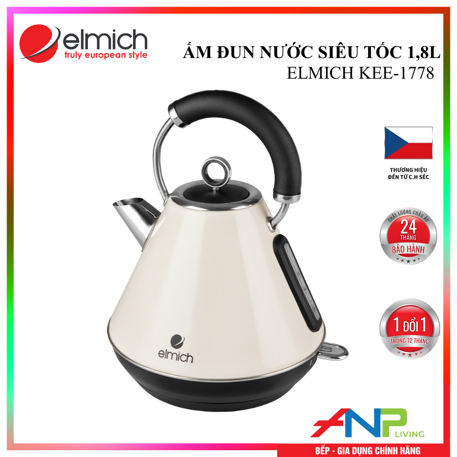 Ấm đun siêu tốc Elmich KEE-1778 (Mầu Kem, Dung Tích 1,8 Lít, Công Suất 2200W, Có thang báo mực nước) - Hàng Chính Hãng