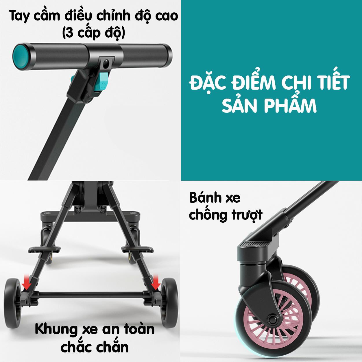 Xe đẩy đảo chiều, 2 chiều cho bé gấp gọn dụ lịch siêu nhẹ 3.7kg có thể mang lên máy bay mẫu mới nhất