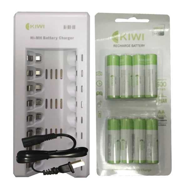 Combo Pin và sạc Kiwi NI-MH vỉ 8 viên 2800 mAh - Hàng chính hãng