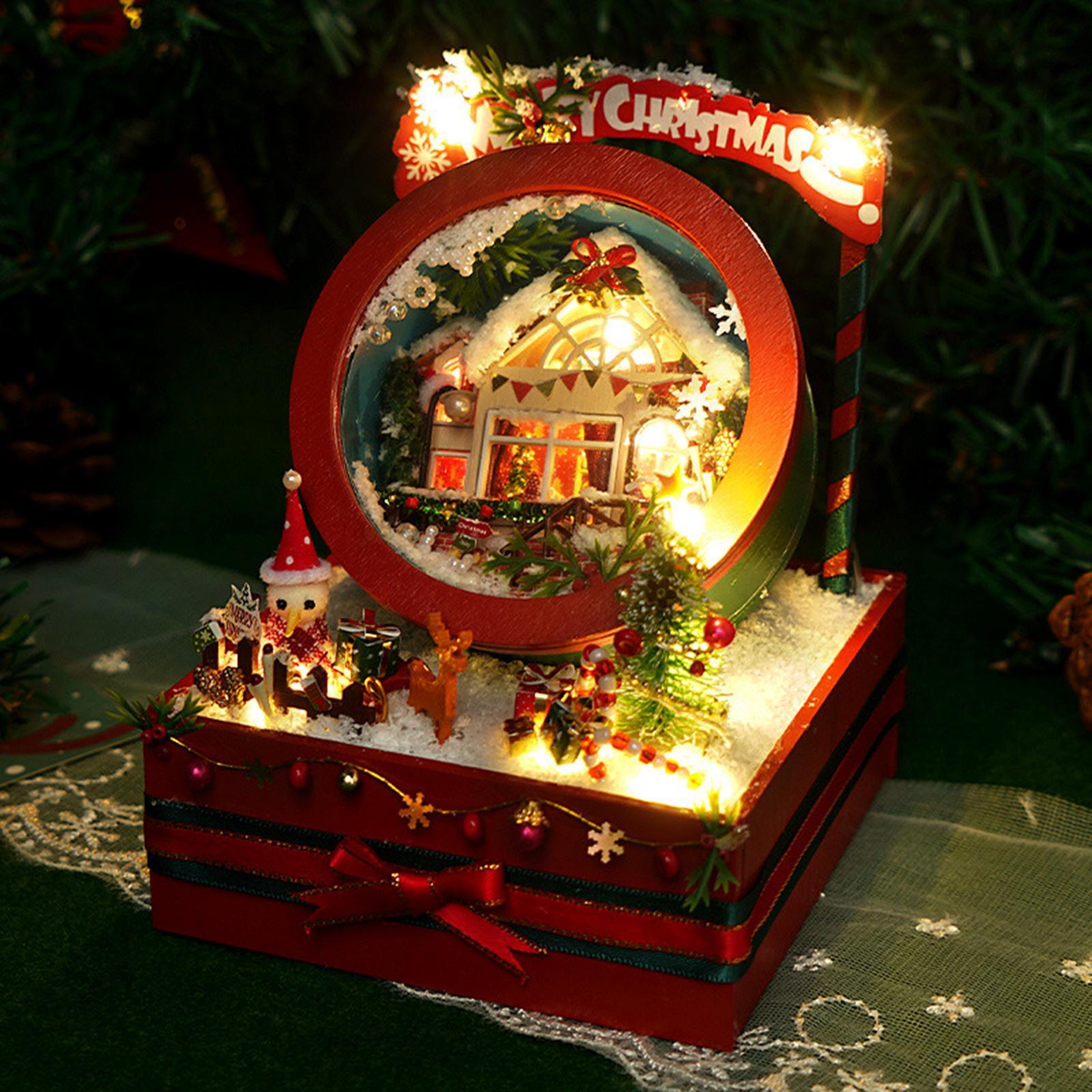 Christmas Dollhouse DIY Kit Mini House Model Kit 3D Wooden Dollhouse Miniature Kit Building Kit Dollhouse Building Kit for Home Decor