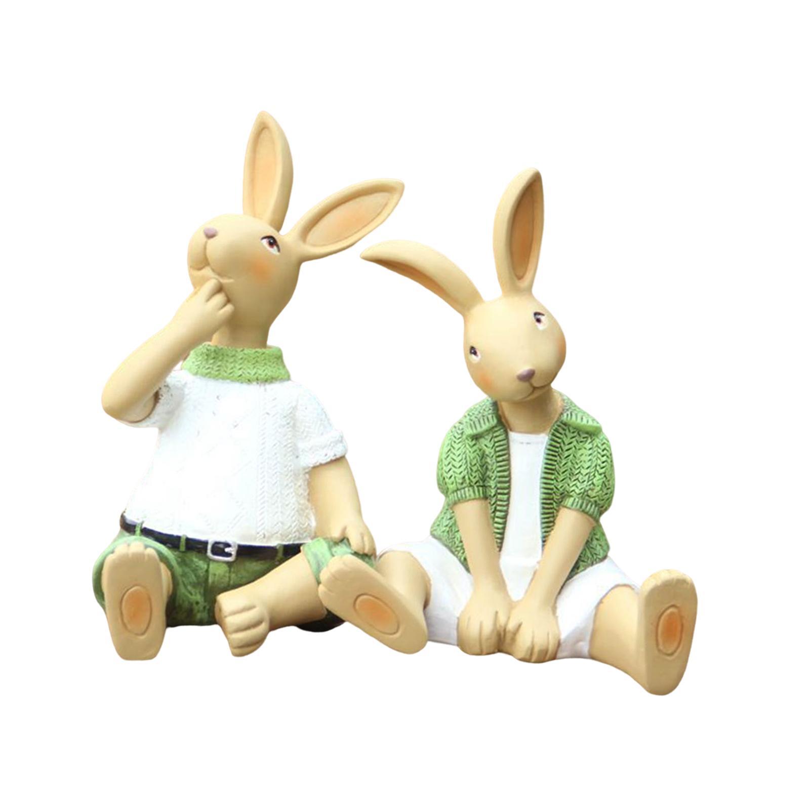 Easter Garden Statues Rabbit Resin Handmade for Home Tabletop Centerpiece
