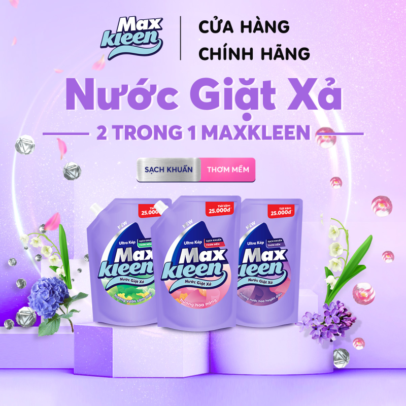 Túi Nước Giặt Xả MaxKleen Hương Vườn Sớm Mai Sạch Khuẩn Thơm Mềm Tiện Lợi & Tiết Kiệm 2.4KG