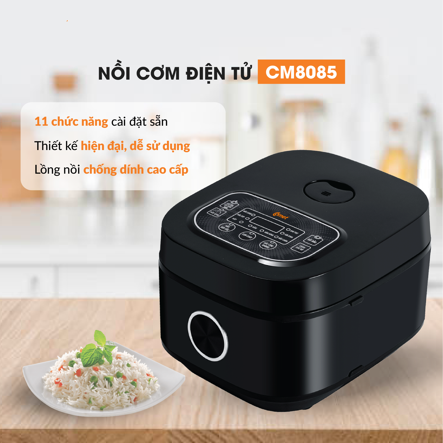Nồi Cơm Điện Tử Comet CM8085 – Hàng chính hãng - Dung Tích 1.2L, Gia Nhiệt Nhanh, Chống Dính, Đa Chức Năng