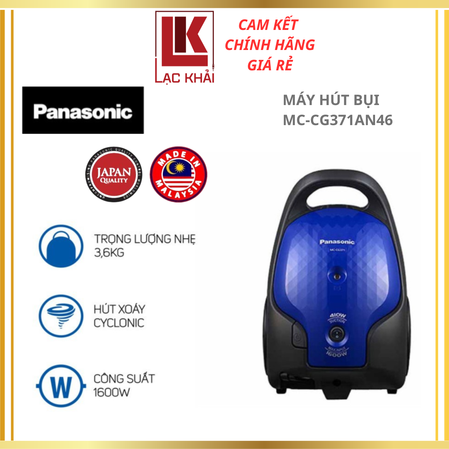 Máy Hút Bụi Panasonic MC-CG371AN46 - Thiết kế nhỏ gọn - Nhiều đầu hút - Hàng chính hãng - Bảo hành chính hãng 12 tháng