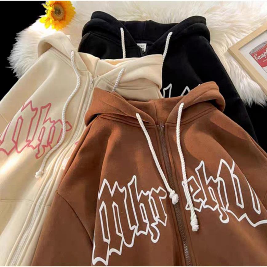 Áo Khoác Cardigan Có Khóa Kéo In Chữ Cao Cấp