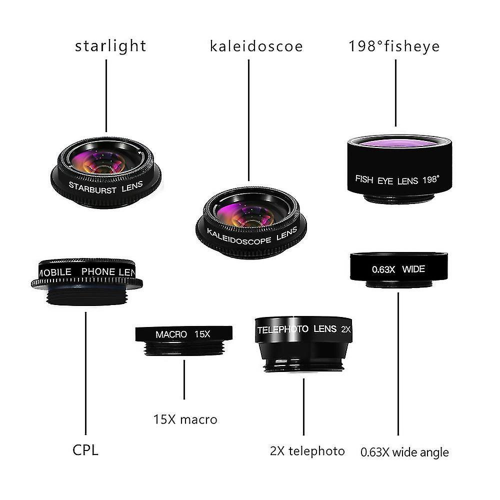 Máy ảnh camera 7 trong 1 KIT LENS MACRO MACRO MACRO MACRO + LENS FISH MEY + 2X Telezoom Lens + Kính vạn hoa / KPL cho điện thoại thông minh / pixel / / Andro