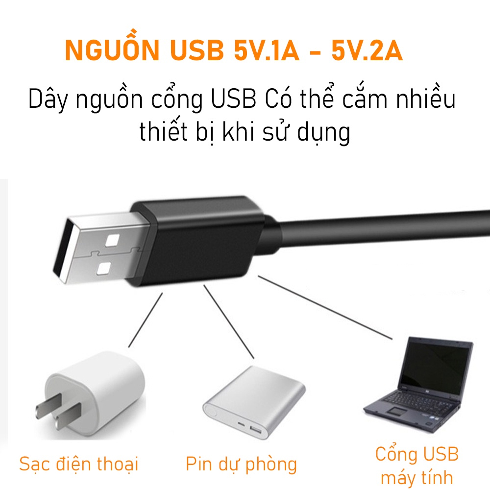 Đèn học, Đèn đọc sách kẹp đầu giường đa năng bóng LED 3 chế độ ánh sáng 3W, Nguồn USB 5V