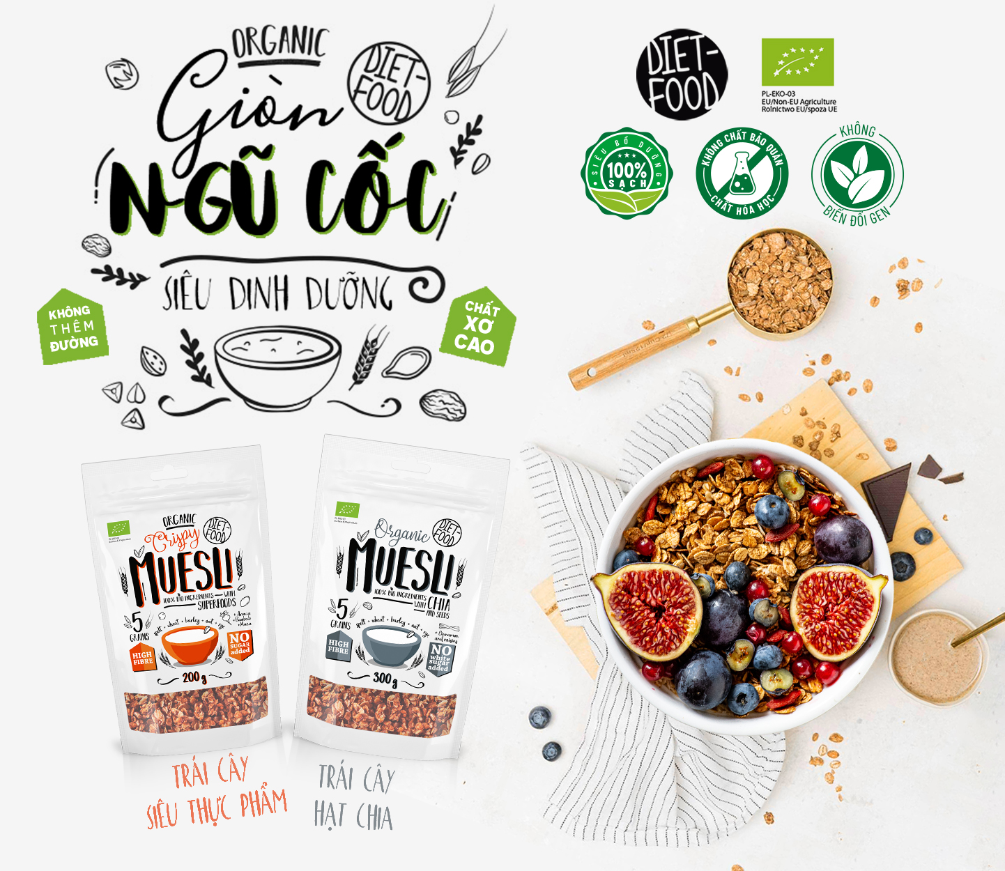 Ngũ Cốc Giòn Muesli Super Trái Cây Hạt Chia Hữu Cơ 300g Diet Food Organic Muesli with Chia Seeds