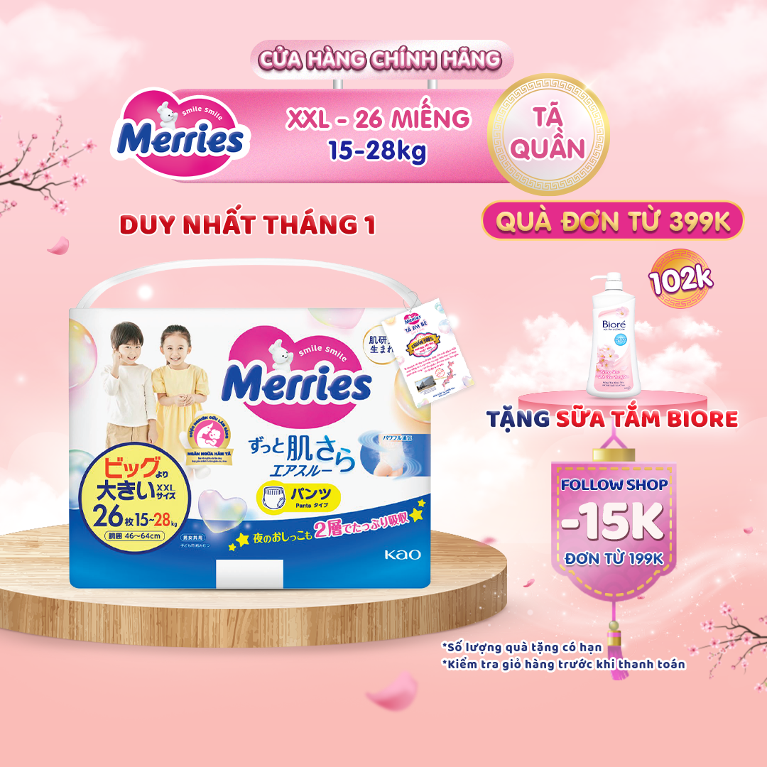 Tã/bỉm quần Merries size XXL - 26 miếng (dành cho bé từ 15 - 28kg)