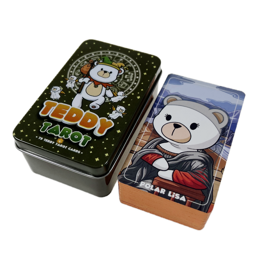 Bộ Bài Teddy Tarot Hộp Thiếc 78 Lá 98x58 Mm Tặng Đá Thanh Tẩy