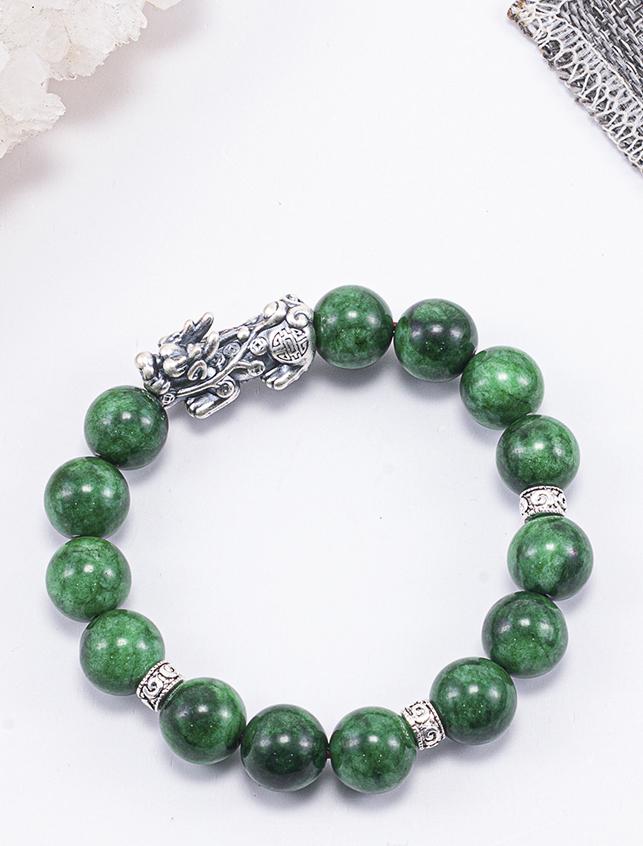 Vòng Tay Phong Thủy Đá Cẩm Thạch Sơn Thủy Phối Charm Tỳ Hưu Bạc Mệnh Mộc, Hỏa Ngọc Quý Gemstones