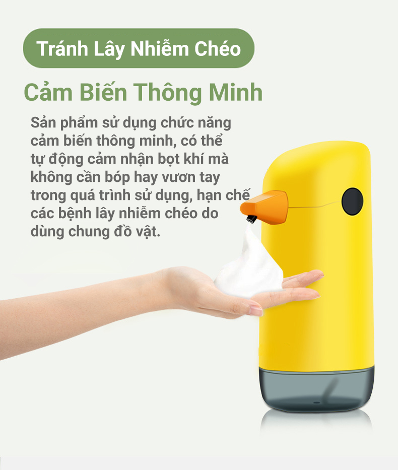 Máy Tạo Bọt Xà Phòng Rửa Tay KUNBE Hình Vịt Vàng Cảm Biến Tự Động Tiện Lợi