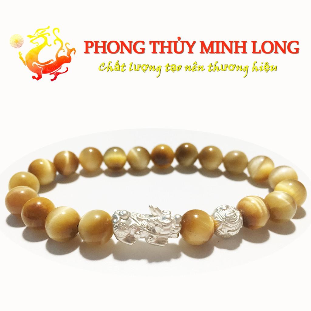 Vòng tay đá Mắt Hổ Vàng Tâm chất lượng 5A mix tỳ hưu và 1 hạt kim tiền bạc hợp mệnh Thổ và mệnh Kim