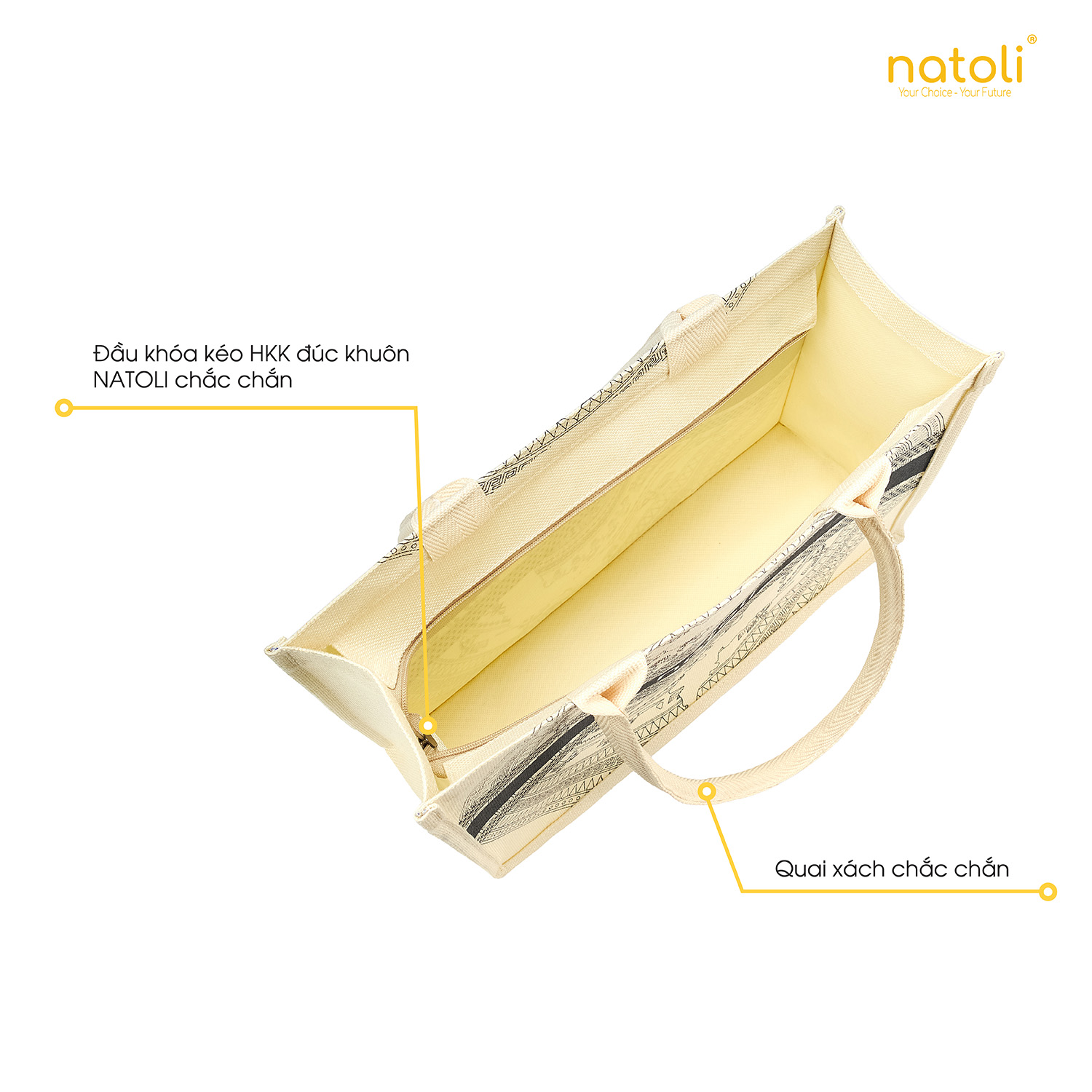 Túi cói vintage, túi đi biển NATOLI đi du lịch, đi chơi có khóa kéo đựng đồ tiện lợi BST Artisan Eco Jute Tote T36