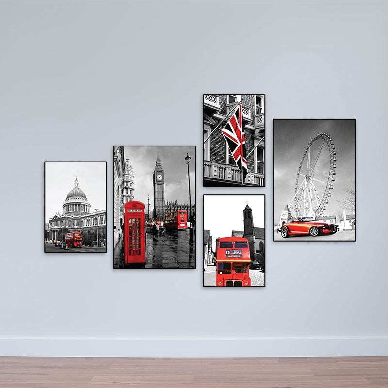 Bộ 5 tranh trang trí phòng khách | Tranh màu đỏ nước Anh W1763