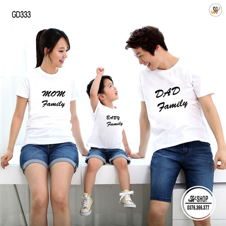 Áo thun gia đình 3/4/5 người Đồ gia đình dễ thương giá rẻ Thun cotton dày dặn Màu trắng GD333T