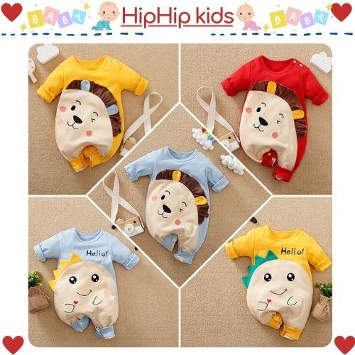 Body Dài tay cho bé Trai bé Gái mẫu quần áo trẻ em hình thú kèm mũ - bodysuit cho bé chất cotton xịn mịn từ 3-12kg