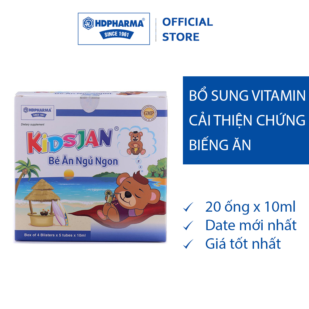 KIDSJAN Bé Ăn Ngủ Ngon - HDPHARMA - Bổ Sung Vitamin, Cải Thiện Chứng Biếng Ăn (Hộp 4 Vỉ x 5 Ống x 10ml)