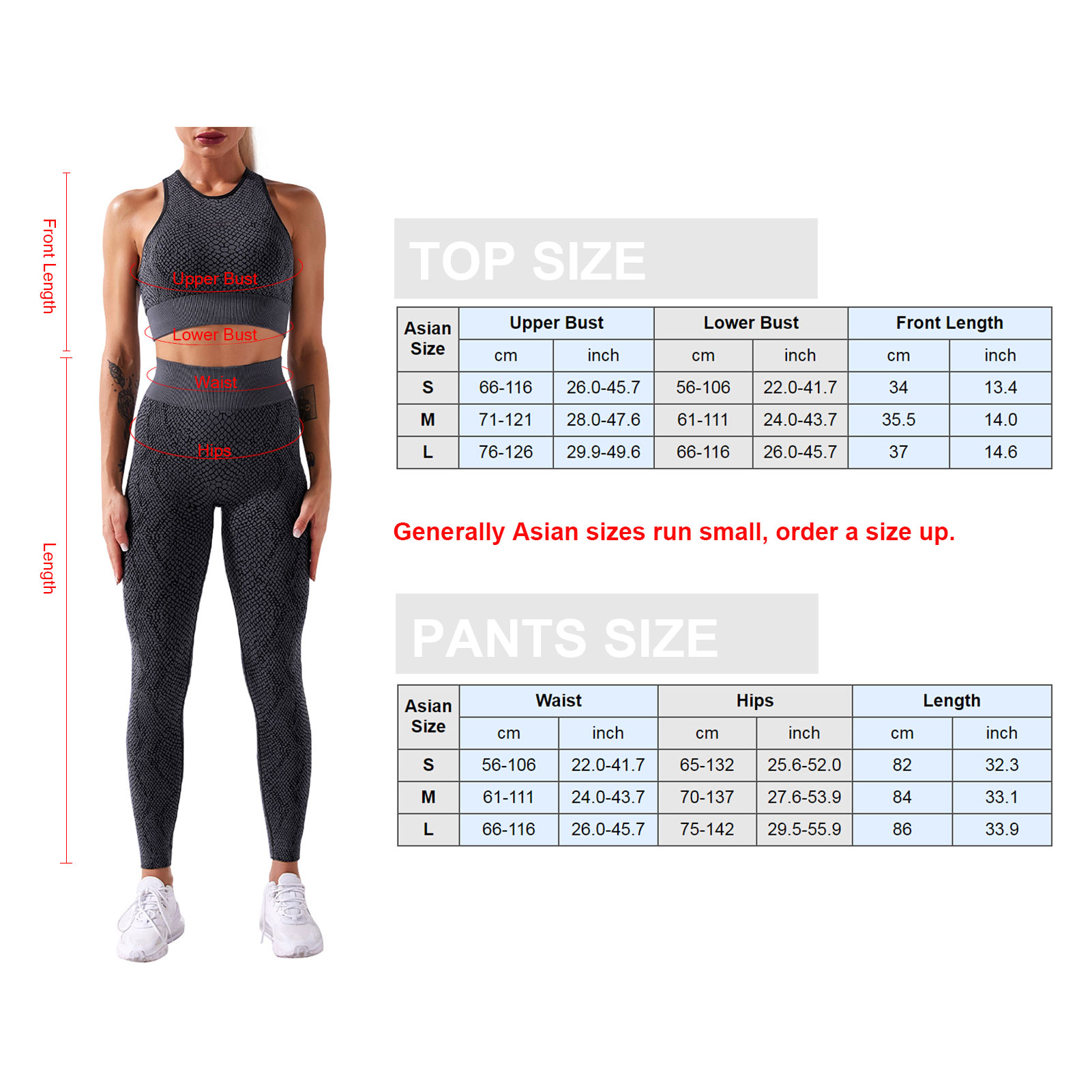 Bộ áo ngực và quần cạp lưng, được làm từ nylon và spandex, co giãn cho các môn thể thao, yoga