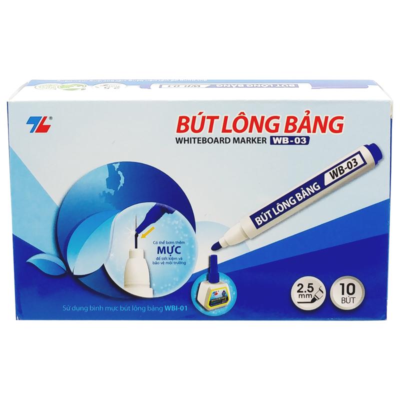 Hộp 10 Bút Lông Bảng 2.5 mm - Thiên Long WB-03 - Mực Xanh