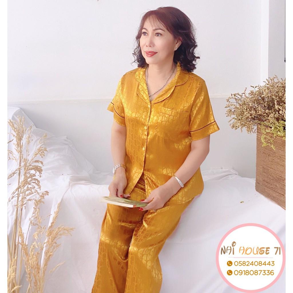 Đồ Bộ Trung Niên NHIHOUSE71 Pijama Gấm Dệt Chữ Nổi Sang Trọng Tay Ngắn Có Túi Big Size 45 - 75 kg