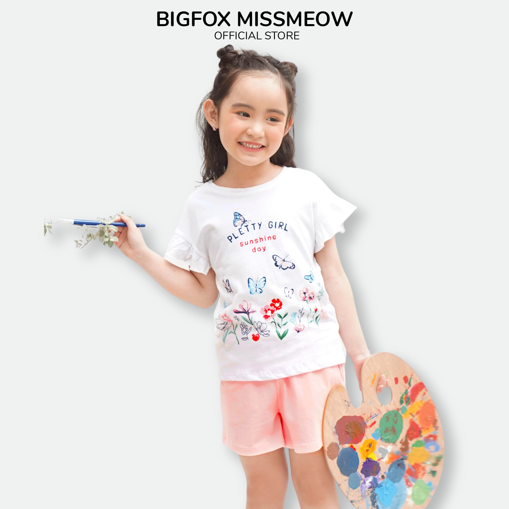 Đồ Bộ Bé Gái Size Đại Bigfox Miss Meow Mùa Hè Kiểu Hàn Quốc Vải Cotton Mềm Mại In Pletty Girl Dễ Thương Size 3-11 Tuổi 30kg 40kg