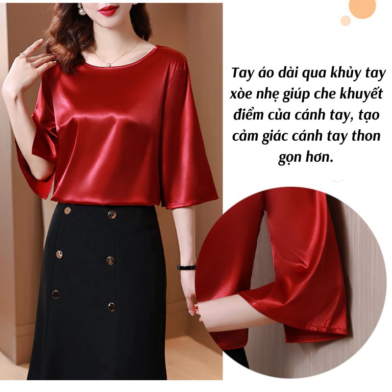 Áo lụa mặc trong vest cổ tròn tay lở thanh lịch - NEW DESIGN AO0049