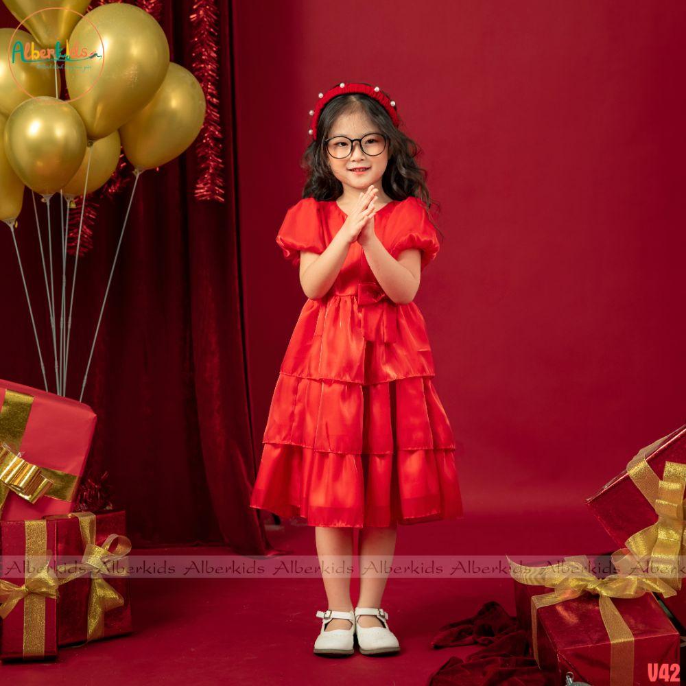 Váy bé gái ALBERKIDS công chúa ĐỎ 3 tầng điệu đà xinh xắn cho trẻ em 2,3,4,5,6,7,8,9,10 tuổi