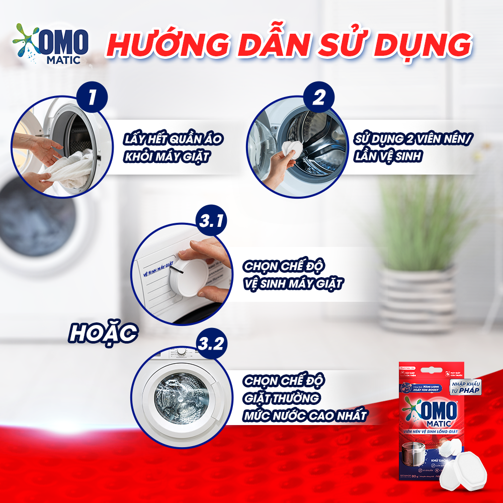 Combo 3 Hộp 4 Viên Nén Vệ Sinh Lồng Giặt OMO Matic 80gr