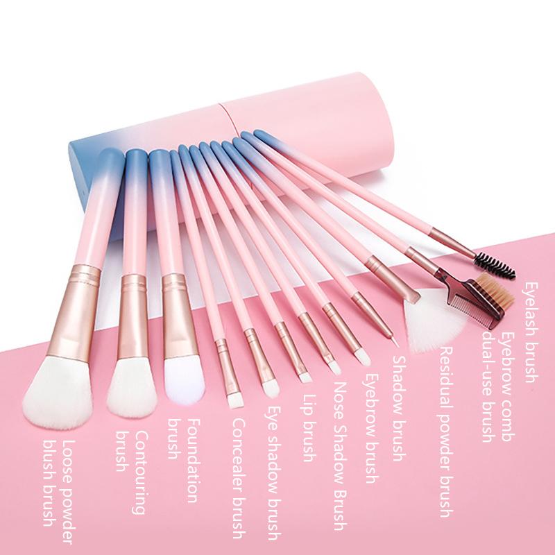12 Chiếc Professnial Trang Điểm Bộ Hộp Bộ Xi Lanh Gradient Tay Cầm Phấn Nền Bàn Chải Brochas Pincel Maquiagem