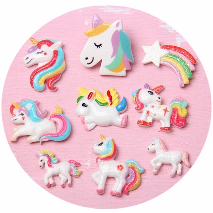 Chuyên Charm * Charm kỳ lân Unicorn nhũ bạc cho các bạn làm trang trí vỏ điện thoại, Jibbitz, DIY