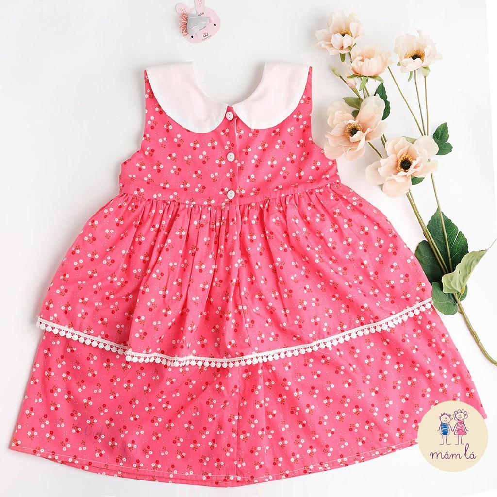 Váy Sara hoa baby trắng nền hồng OliRiver 2Y-6Y