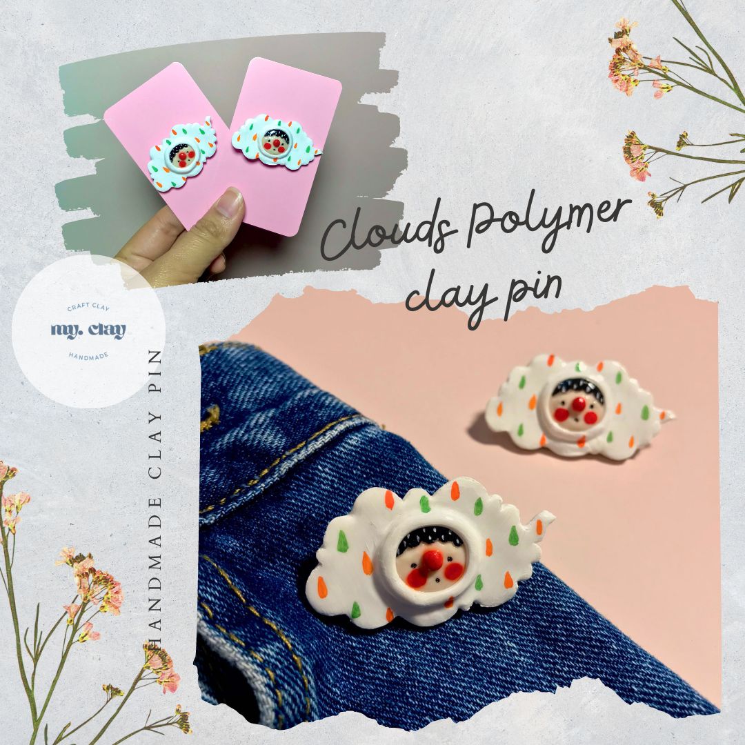 Pin cài, ghim cài áo đất sét cao cấp handmade hình Em mây dễ thương