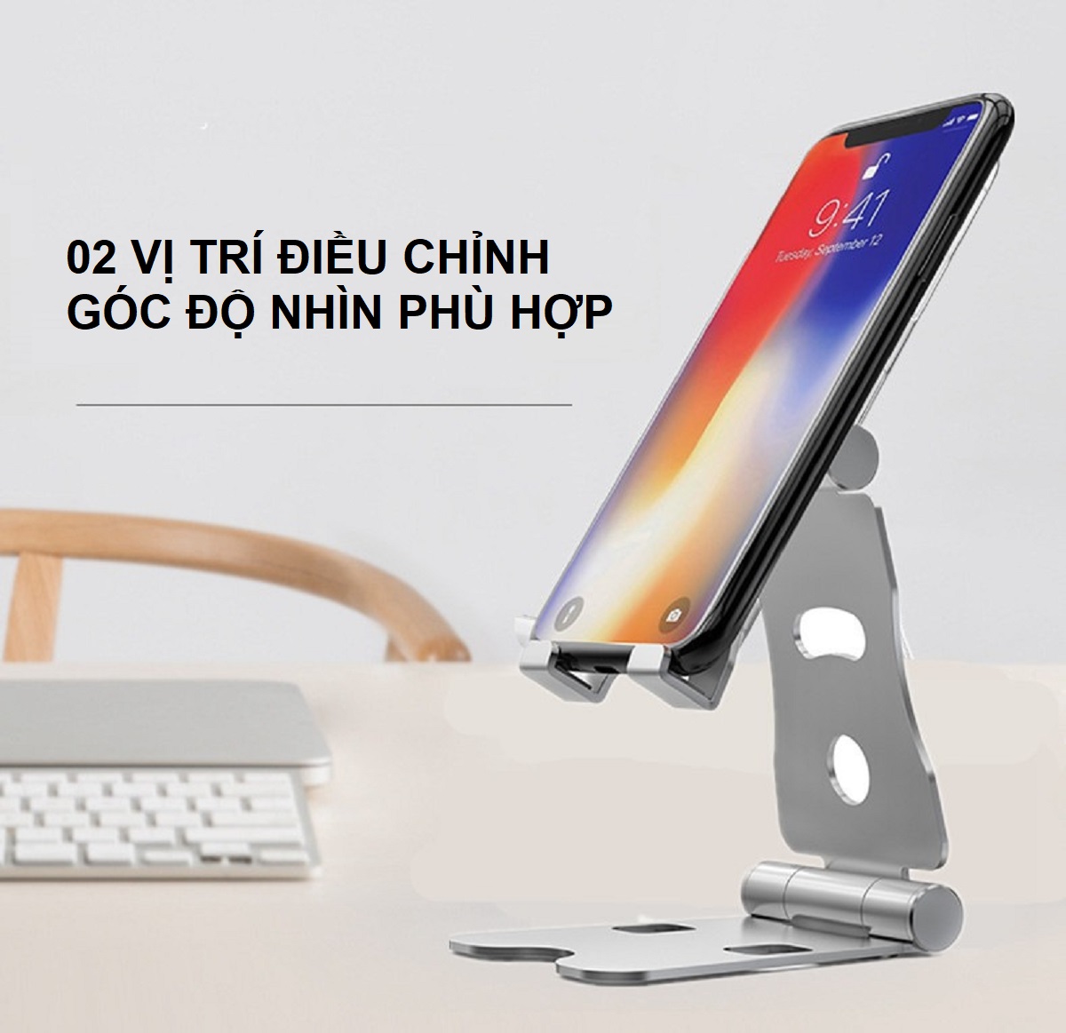 Giá Đỡ Để Bàn Điện Thoại Di Động, Máy Tính Bảng Hợp Kim Nhôm Cao Cấp - 02 Vị Trí Điều Chỉnh Góc Nhìn Hàng Chính Hãng Helios