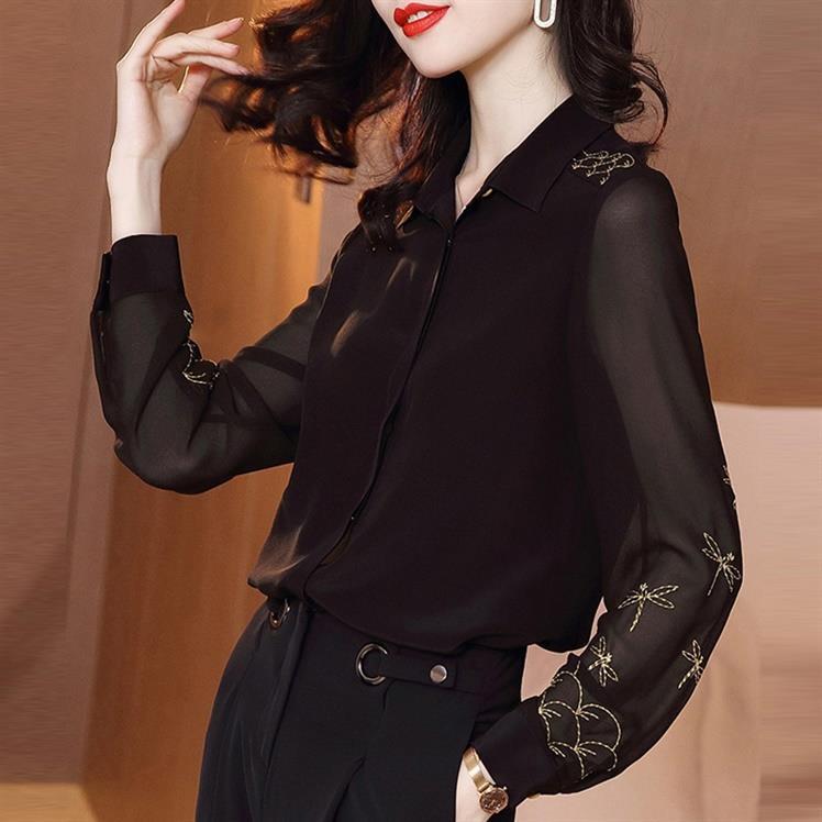 Áo Sơ Mi Nữ Công Sở Đen Phối Ren Thêu Ngọt Ngào SM15 - Hàng Quảng Châu Cao Cấp