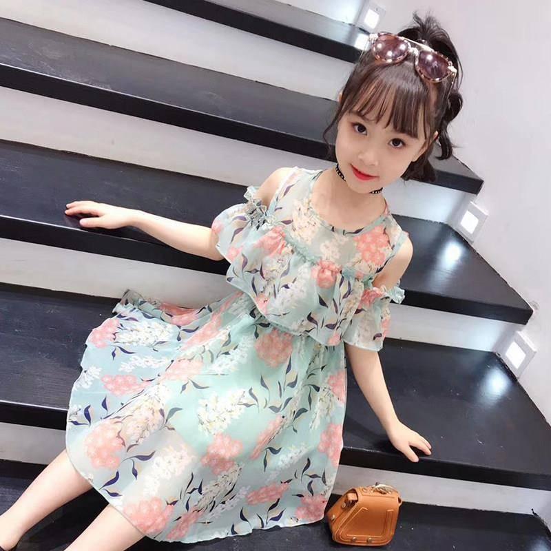 SHUANGYAN Váy cho bé gái Mùa hè 2023 Trẻ em hở vai Váy công chúa hoa nhỏ Váy mùa hè cho bé gái