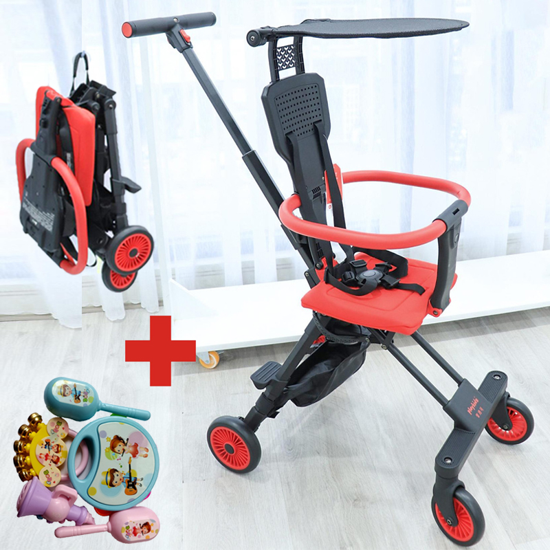 Xe đẩy gấp gọn, Xe đẩy du lịch đảo chiều gấp gọn siêu nhẹ Playkids có mái che nắng, trọng lượng chỉ 3,7kg, để được đằng trước xe máy, gấp gọn đựng được trong vali xách tay (TẶNG KÈM BỘ ĐỒ CHƠI XÚC XẮC ĐÁNG YÊU CHO BÉ)