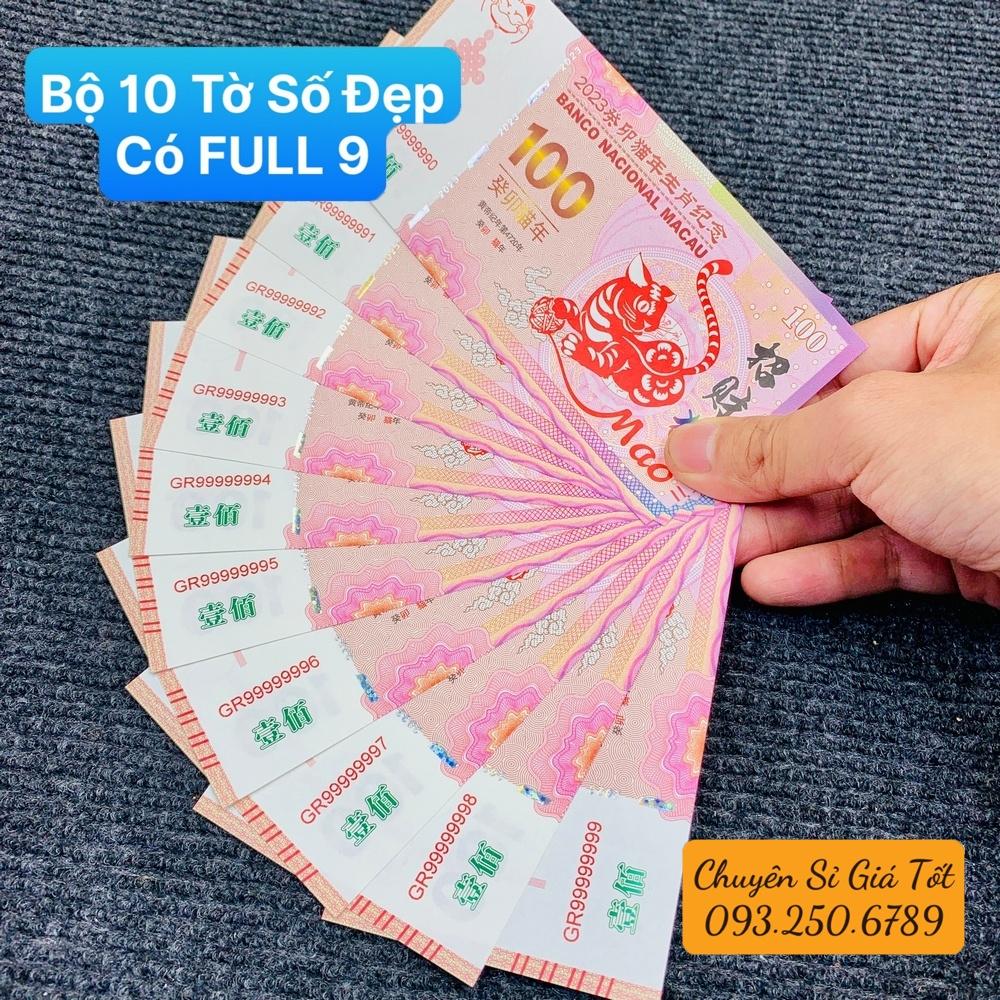 Bộ 10 Tờ Số Đẹp, có Full 9 - Tiền hình con Mèo Macao 100 lì xì tết Quý Mão - tặng kèm bao lì xì tết