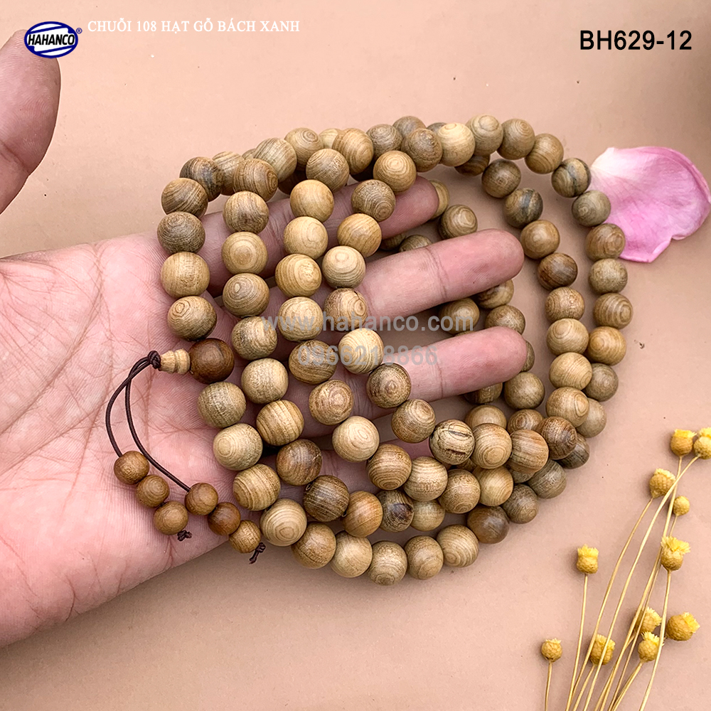 Chuỗi/Tràng 108 hạt 12ly gỗ Bách Xanh cổ thụ - chuyên dùng để lần tràng hạt Tĩnh tâm, An Yên