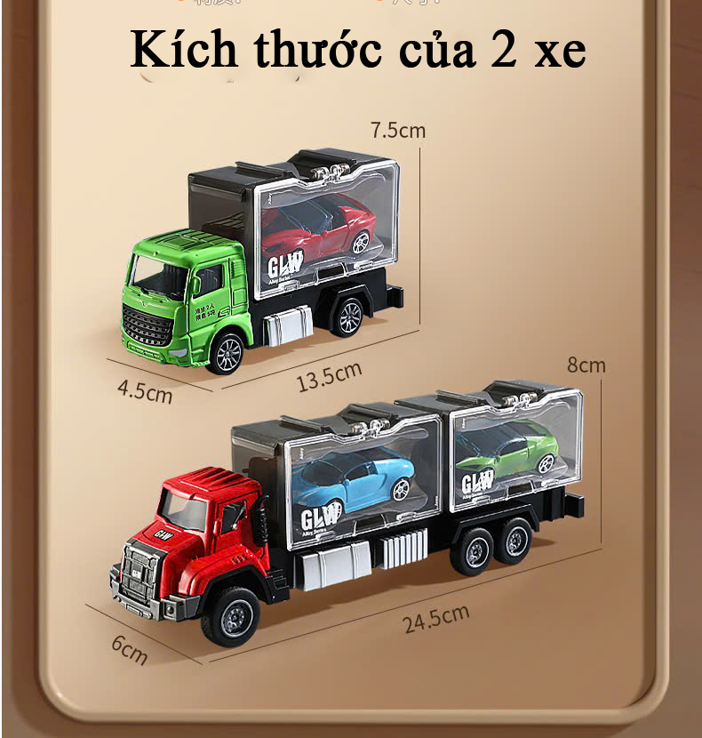 Đồ chơi xe container chở xe ô tô có hộp lưu trữ tháo rời đầu bằng hợp kim chạy cót