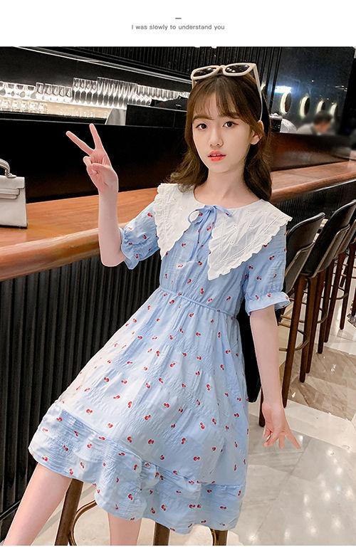 DONGSHOP HOT Cô gái ăn mặc 2023 mùa hè ăn mặc cô gái váy công chúa Mid-Boy Cherry hoa đầm đầm đầm đầm mùa hè cho trẻ em