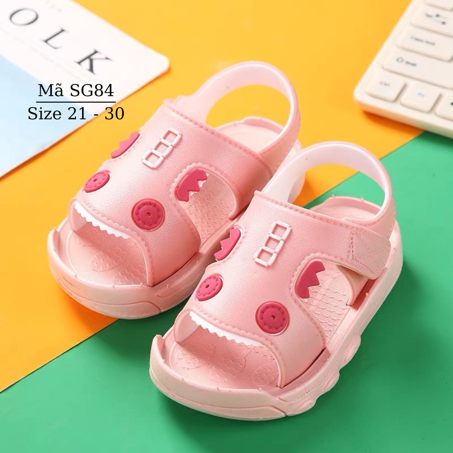 Dép sandal bé gái quai hậu răng cá mập NHÍM SHOP SG84 màu hồng mũi cao nhựa dẻo êm đi học đi biển cho trẻ em 2 3 4 tuổi Form rộng