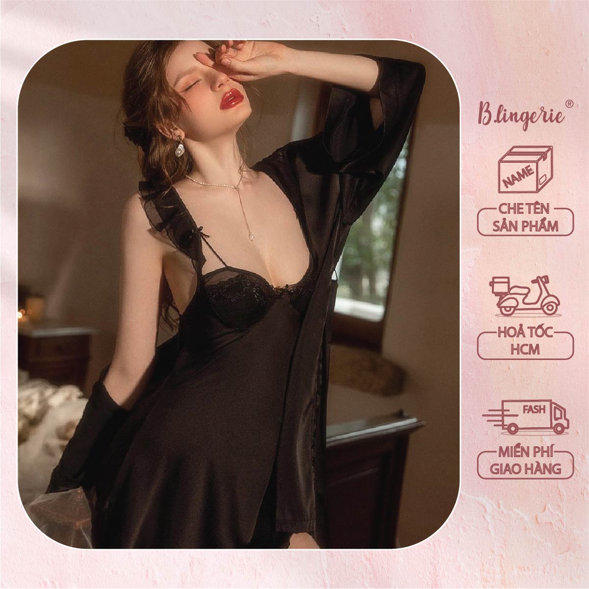 Váy Ngủ Nữ Hai Dây Nữ Tính (Không kèm áo choàng) - B.Lingerie