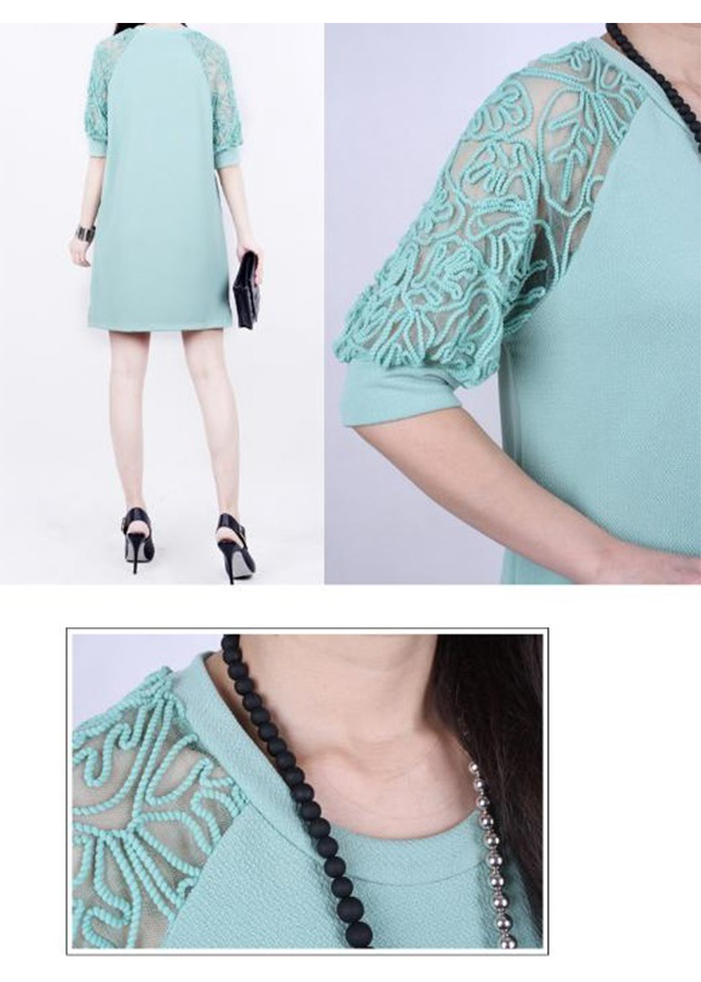 Đầm suông phối ren tay da01