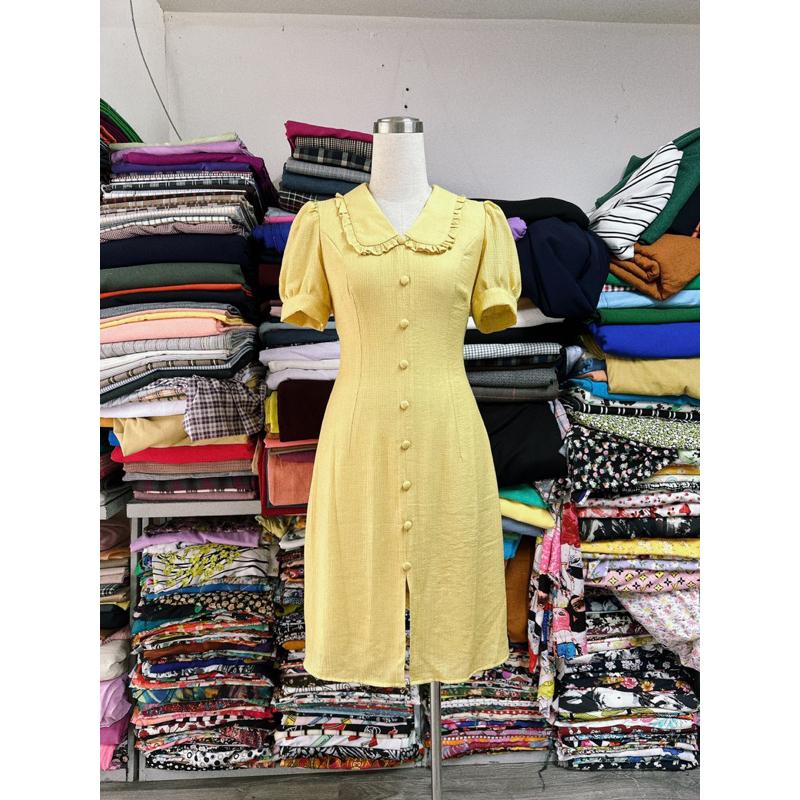 Đầm linen thiết kế 2 lớp cổ sen nẹp bèo tay phồng siêu xinh ️