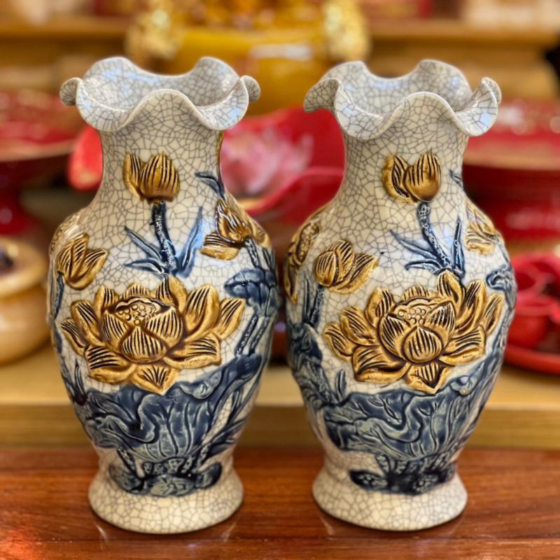 Bộ đồ thờ men rạn RỒNG VIỆT, Đồ thờ gia tiên, đồ thờ thần tài gốm sứ đắp nổi hoạ tiết rồng cao cấp