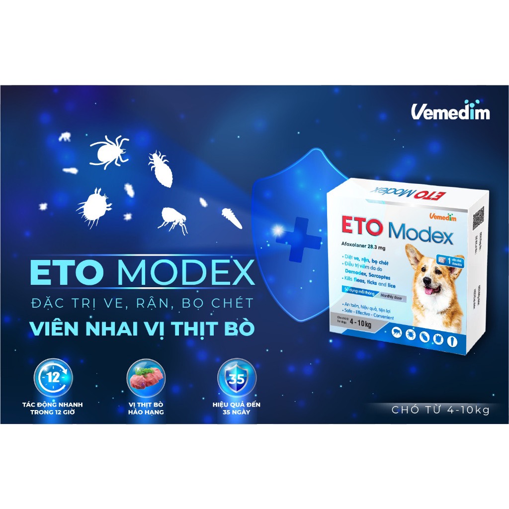 Eto Modex - Viên nhai vị thịt bò phòng ve rận