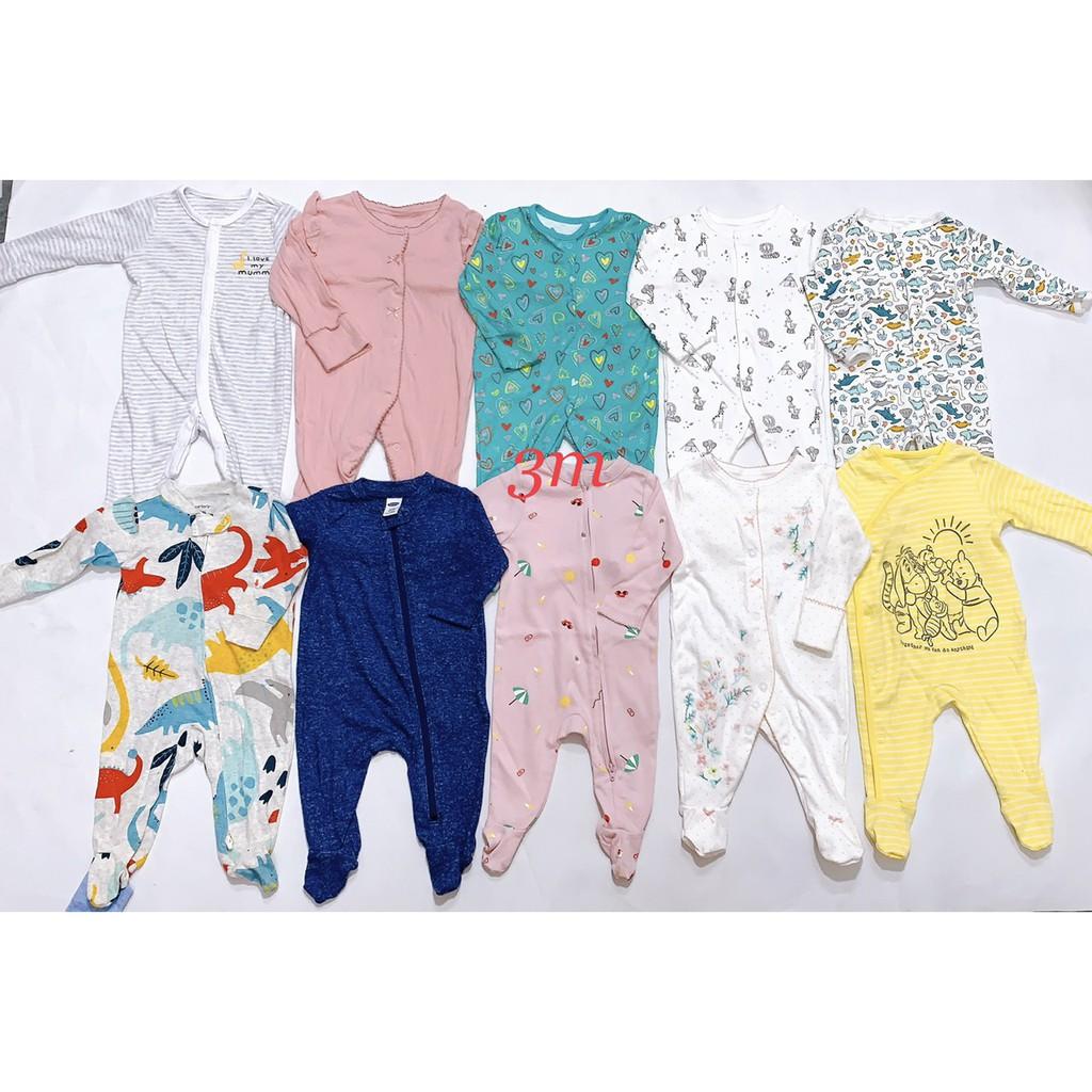 Body Sleepsuit cotton xuất dư liền tất dành cho bé trai bé gái 0-24m